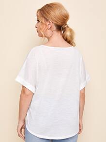 SHEIN Essnce Plus Slub Knit Cuffed Dolman Sleeve Tee - White - View 2