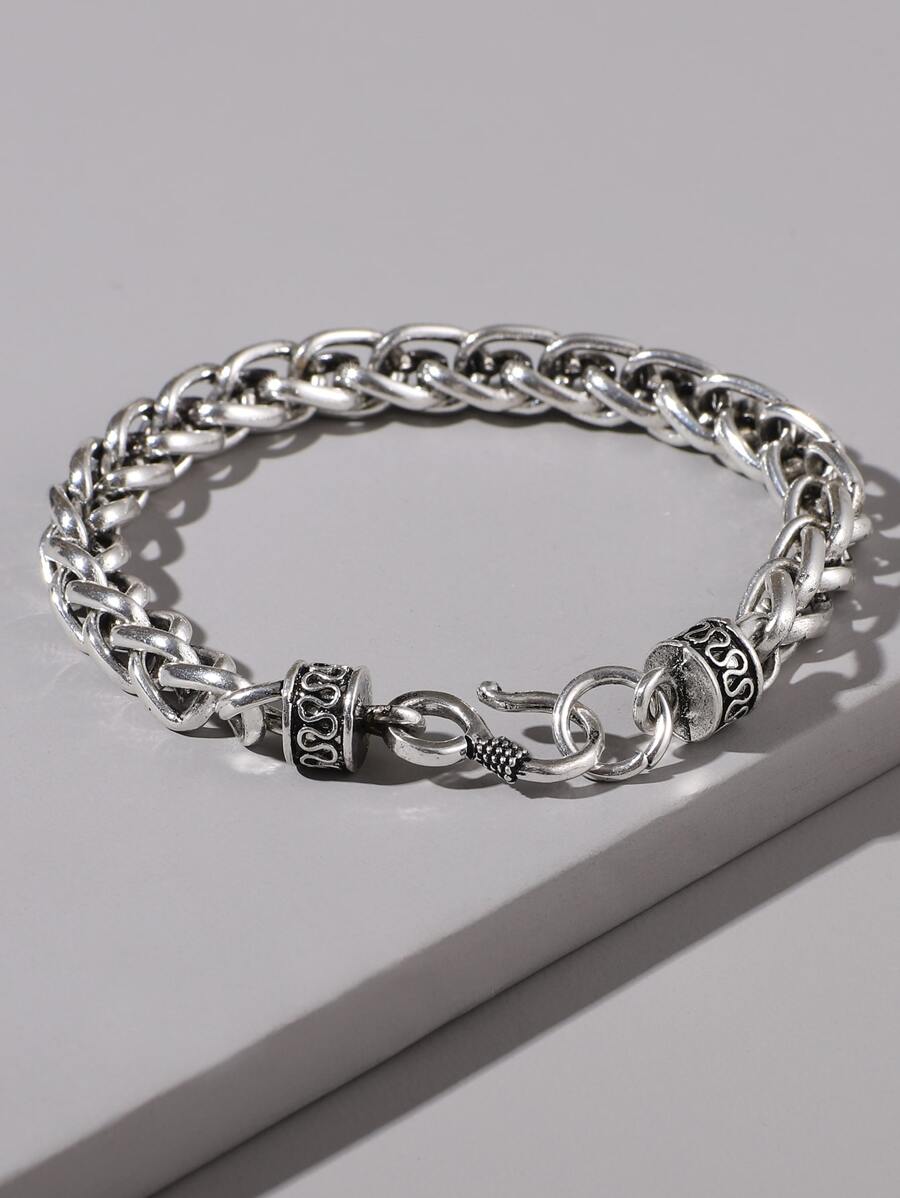 1pc Men's Minimalist Metal Braided Bracelet, Everyday Wear Gift For Lover On Holidays Or Birthday - Antique Silver - View 1