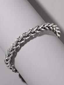 1pc Men's Minimalist Metal Braided Bracelet, Everyday Wear Gift For Lover On Holidays Or Birthday - Antique Silver - View 2