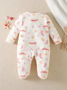 Baby Rainbow & Star Print Footed Sleep Jumpsuit - Beige - View 2