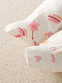 Baby Rainbow & Star Print Footed Sleep Jumpsuit - Beige - View 3
