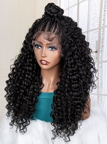 13*4 Lace Front Long Curly Synthetic Wig - Black - View 4