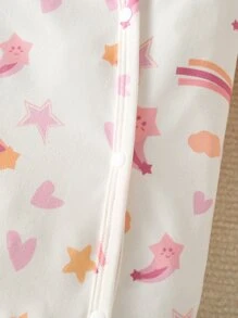 Baby Rainbow & Star Print Footed Sleep Jumpsuit - Beige - View 6