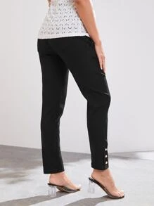 SHEIN Maternity Adjustable Waist Button Hem Trousers - Black - View 2
