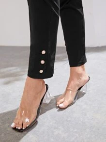 SHEIN Maternity Adjustable Waist Button Hem Trousers - Black - View 6