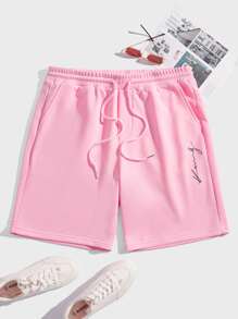Manfinity VCAY Men Letter Graphic Drawstring Waist Shorts - Baby Pink - View 1