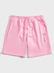 Manfinity VCAY Men Letter Graphic Drawstring Waist Shorts - Baby Pink - View 5