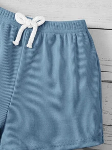 SHEIN 嬰兒字母圖案背心上衣和前繫帶短褲 - 霧霾藍 - 查看 3