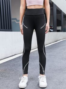 SHEIN Tween Girl Top-Stitching Leggings - Black - View 3
