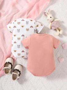 嬰兒2入組卡通和字母圖案連體衣