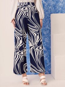 Modelyn Allover Print Wide Leg Trousers - Blue and White - View 4