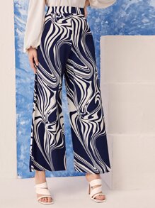 Modelyn Allover Print Wide Leg Trousers - Blue and White - View 5
