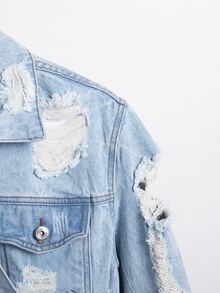 Manfinity Men 1pc Ripped Frayed Flap Pocket Denim Jacket - Light Wash - View 4