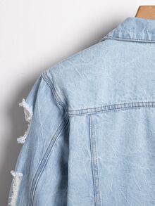 Manfinity Men 1pc Ripped Frayed Flap Pocket Denim Jacket - Light Wash - View 5