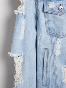 Manfinity Men 1pc Ripped Frayed Flap Pocket Denim Jacket - Light Wash - View 6