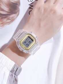 Reloj electrónico con tira transparente - Dorado - Ver 3