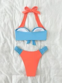 Bộ bikini đi biển mùa hè cắt cao hai tông màu phía trước - Nhiều màu - Xem 4