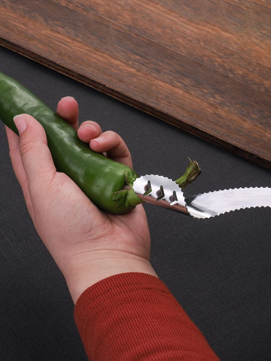 1pc Stainless Steel Chili Corer - Silver - View 1