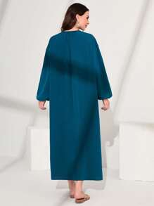 Al Najma Tie Neck Drop Shoulder Tunic Dress - Teal Blue - View 2