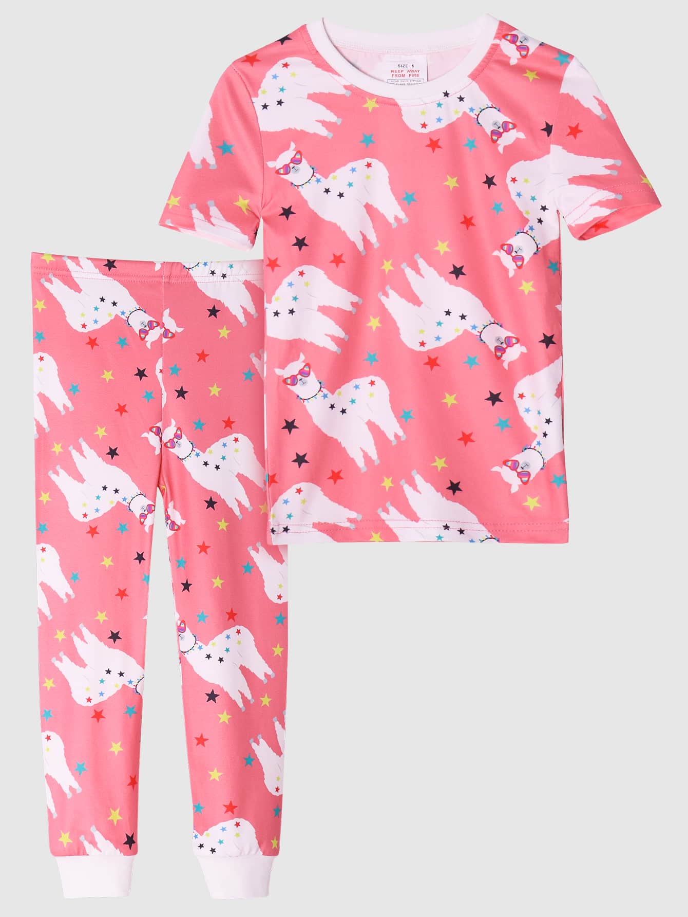 Girls Alpaca & Star Print Snug Fit PJ Set - Multicolor - View 1