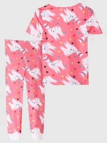 Girls Alpaca & Star Print Snug Fit PJ Set - Multicolor - View 2