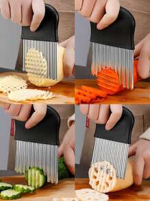 1 pieza Cortador de patatas manual tipo rebanadora de francés de acero inoxidable con forma de diente de lobo - Multicolor - Ver 5