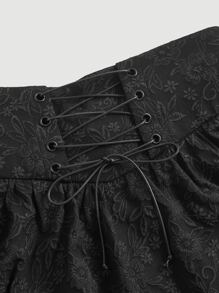 SHEIN MOD Jacquard Lace Up Front Flare Skirt - Black - View 4