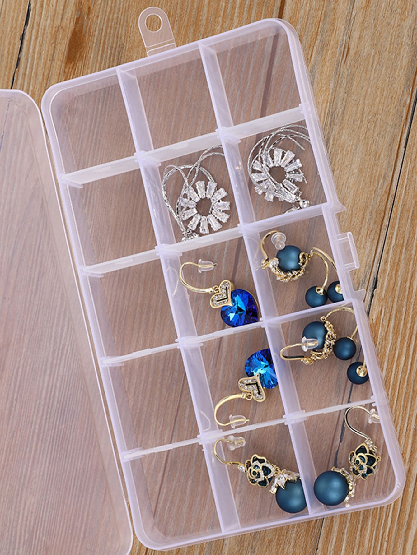1 pieza Caja de almacenamiento de joya transparente