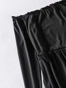 SHEIN LUNE Plus Off Shoulder Frill Trim Jumpsuit - Black - View 3