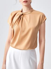 BizChic 扭結細節蝙蝠袖襯衫工作服 - 杏色 - 查看 1