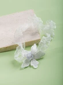 Flower Decor Bridal Garter Belt - White - View 6