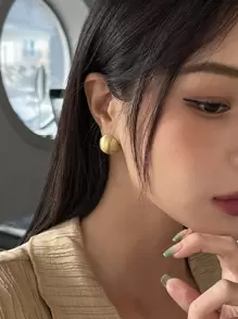 DAZY 圓形耳釘 - 金黃色 - 查看 5