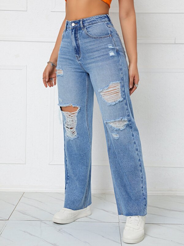 High Waist Ripped Jeans SHEIN USA