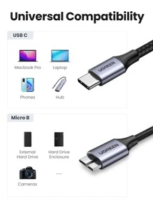 UGREEN USB C To Micro B 3.0 Cable 5Gbps 3A Fast Sync Cord For Hard Disk Drive HDD SSD Case USB Type C Micro B Cable - Black - View 6