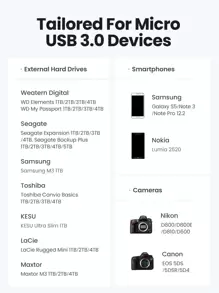 UGREEN USB C To Micro B 3.0 Cable 5Gbps 3A Fast Sync Cord For Hard Disk Drive HDD SSD Case USB Type C Micro B Cable - Black - View 10