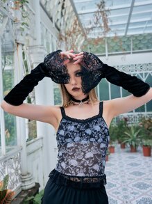 ROMWE Goth Lace Panel Flounce Cuff Arm Sleeves - Black - View 3