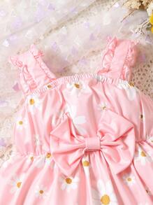 Baby Floral Print Ruffle Trim Bow Front Cami Dress & Bag - Baby Pink - View 4