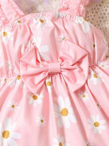 Baby Floral Print Ruffle Trim Bow Front Cami Dress & Bag - Baby Pink - View 5