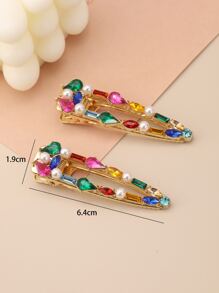 2pcs Elegant Rhinestone Waterdrop & Square Shaped Alligator Hair Clip Hairpins For Girls Claw Clips Hair Claws Hair Barrettes, School Stuff, Looks Of Party, Hair Accessories, Head Accessories - Multicolor - View 7