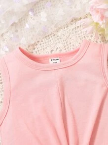 Baby Twist Hem Solid Tank Top - Baby Pink - View 3