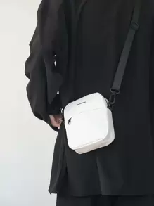 Bolsa cuadrada multifuncional mini para hombres con gráfico de letra, bolso de mano, bolsa escolar, bolso de hombro, bolsa de deporte, bolsa casual para estudiantes de secundaria y universidad, primera universidad, bolsa de viaje, bolso de mano, riñonera, bolsa de playa, bolsa de gimnasio, senderismo, regalos, gran capacidad, multifuncional, portátil, de moda, casual, vacaciones, regalo de Navidad para hombres, bolsa bandolera para camping, bolsas de verano, regreso a la escuela, bolsa de primavera, bolsa blanca, mochila, bolso cruzado, útiles escolares, monedero - Blanco - Ver 2