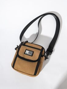 迷你男士字母貼布斜挎包 - 卡其色 - 查看 1