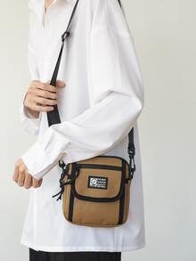 迷你男士字母貼布斜挎包 - 卡其色 - 查看 5