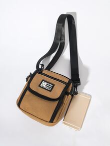 迷你男士字母貼布斜挎包 - 卡其色 - 查看 7