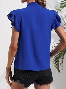 SHEIN LUNE Tie Neck Butterfly Sleeve Blouse - Royal Blue - View 2