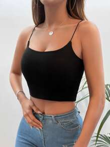 EURMUSE 素色露背吊帶短上衣 - 黑色 - 查看 4