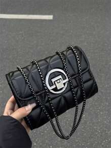 Fashion Chain Strap Women's Bag, Simple Embroidery Design, Atmosphere Shoulder Bag - Black - View 1