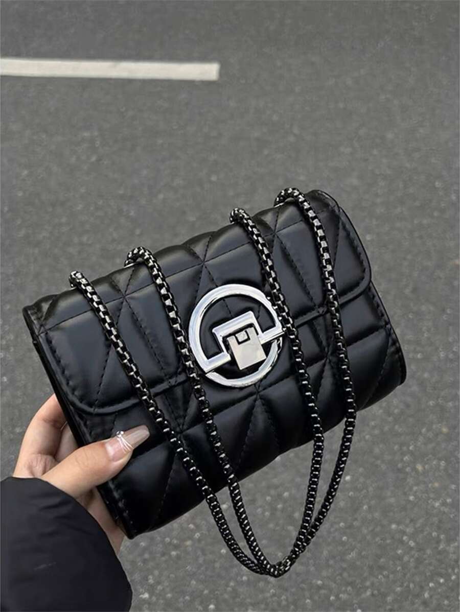 Fashion Chain Strap Women's Bag, Simple Embroidery Design, Atmosphere Shoulder Bag - Black - View 1