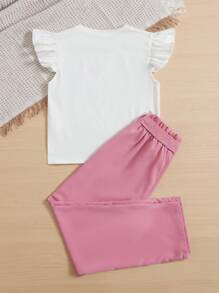 SHEIN Bộ hai mảnh Gái Thắt lưng Túi Xù Quần paper-bag Hoạt hình Dễ thương - Nhiều màu - Xem 2