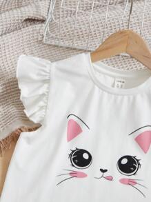 SHEIN Bộ hai mảnh Gái Thắt lưng Túi Xù Quần paper-bag Hoạt hình Dễ thương - Nhiều màu - Xem 3